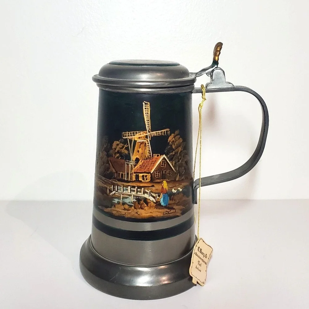 Vintage Hand Painted Kurz Tiel Holland Reines Zinn Edeltin Etain Pur Real Pewter